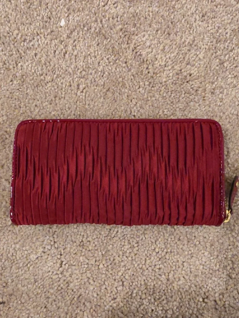 Coach Ashley Burgandy Ruched Zip-Around Wallet with Gold Logo - Picture 2 of 7